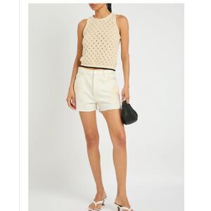 FRAME NWT Le Cut Off Embroidered High Rise Shorts - Ecru & Camel - Size 27